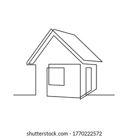 Abstract small house in continuous line art drawing style. Real estate minimalist black linear sketch isolated on white background. Vector illustration