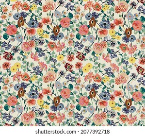 abstract small multicolor flowers allover illustration vector digital image for clothes motif, wallpaper design and packaging gift paper
