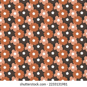 Abstract Small Peony Florals Hand Drawn Retro Flowers Seamless Vector Pattern Trendy Fashion Colors Perfect for Allover Fabric Print or Wrapping Paper Amber Brown Pastel Pink Gray Tones