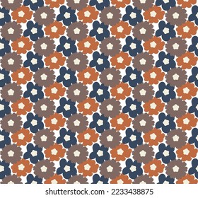 Resumen Pequeñas Peony Florals Mano Dibujando Flores Retro Patrón de vectores sin inconvenientes Colores de moda a la moda Perfecto para la impresión de tela de Allover o envolver papel Tono azul de la Marina Marrón