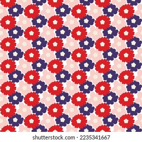 Abstract Small Peony Florals Hand Drawn Retro Flowers Seamless Vector Pattern Trendy Fashion Colors Perfect for Allover Fabric Print or Wrapping Paper Red Pastel Pink Purple Tones