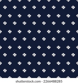 Abstract small white flowers motif pattern classic blue background. Modern bordure ditsy floral fabric design textile swatch, ladies dress, man shirt, fashion garment, silk scarf all over print