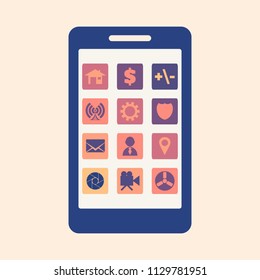 Abstract smarrtphone display. Icons of various apps