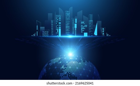 abstract smart city building modern blue and world on a modern background futuristic digital