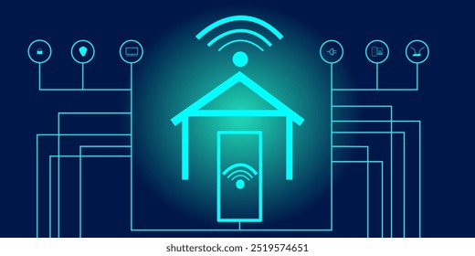 Abstraktes Smart Home digitales Vektordesign, Verbindungslinien und Kreis, einfaches Art Home, Telefon und Signalvektor.