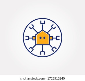Abstract smart house robot logo icon. Vector design template.
