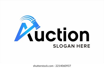 Abstract Smart Logo for Auction. Logo mark letter A with hammer inside lettering isolated on white background