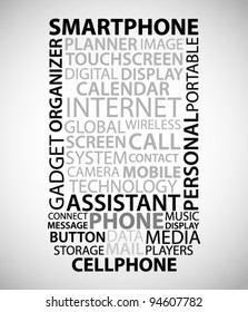 Abstract smart phone made from words with relate with phones