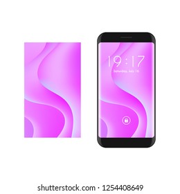 Abstract smart phone with purple screen. Liquid color background. Vector illustration  