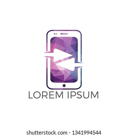 Abstract smartphone with arrows logo design. Mobile phone application vector sign. Mobile arrow stats logo design template.