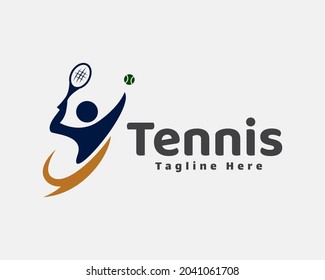 abstract smash shoot ball player tennis logo template illustration