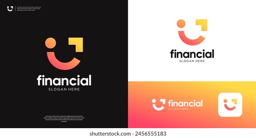 Sonrisa Abstractas con diseño de logotipo de crecimiento financiero símbolo de flecha.