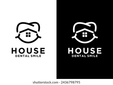 Abstract Smile Dental Home Logo Design Vector Template.Dental Health Design Template