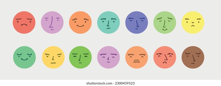 Abstract smile face icons. Cartoon round emoji avatars. Emoticon character set. Funny doodle isolated vector elements.