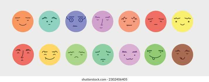 Abstract smile face icons. Cartoon round emoji avatars. Emoticon character set. Funny doodle isolated vector elements.