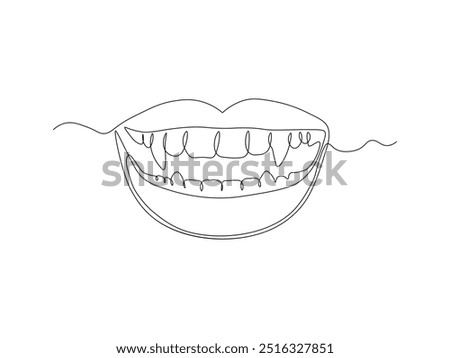 Abstract Smile with fangs, vampire, continuous one line art hand drawing sketch, logo