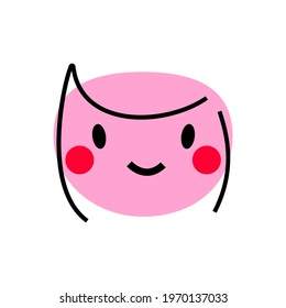 Abstract smile pink embarrassed face with line hair and blush. Character icon design vector illustration isolated on white background. Expression people emotion.