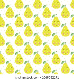Abstract smiling cartoon pears seamless pattern. Cute vector illustration for scrapbook and wrapping paper