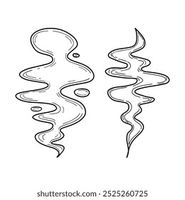 Abstract smoke doodle with swirling, curvy lines. Ideal for spa, incense, and relaxation concepts. Black and white line art for serene, calming themes.