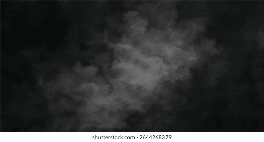 Fumaça abstrata sobre um fundo preto escuro, lembrando um misterioso céu noturno com traços de névoa colorida e uma textura explosiva e tempestuosa
