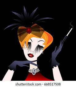 abstract smoking lady in the dark