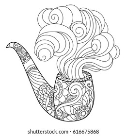 Abstract smoking pipe coloring book vector illustration. Black and white lines. Lace pattern