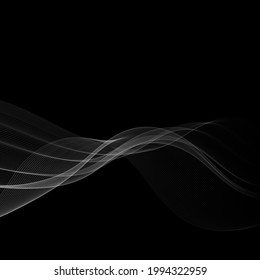 Abstract smoky silver wave background, horizontal lines design on black background