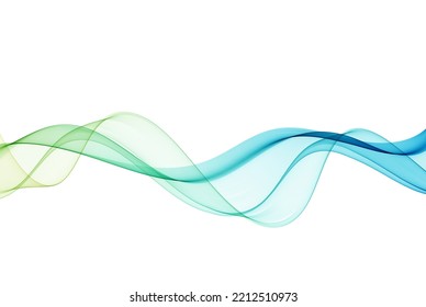 Abstract smoky transparent wave flow blue and green color