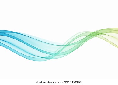 Abstract smoky transparent wave flow blue and green color.