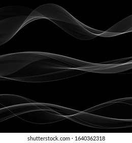 Abstract smoky wave set. white lines on a black background. vector layout for the design of brochures, leaflets, advertising banners