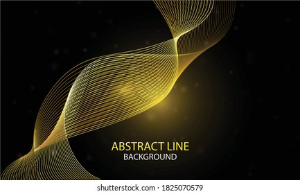 Abstrakter, glatter Hintergrund mit goldenen dynamischen linearen Wellen auf dunklem Hintergrund