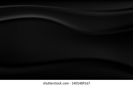 Abstract smooth black gradient background. Black satin silky cloth, fabric textile drape with crease wavy folds background. Modern background design. Vector illustration.