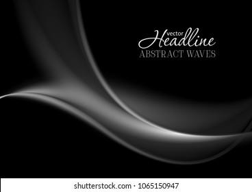 Abstract smooth black wavy smoke background. Vector design