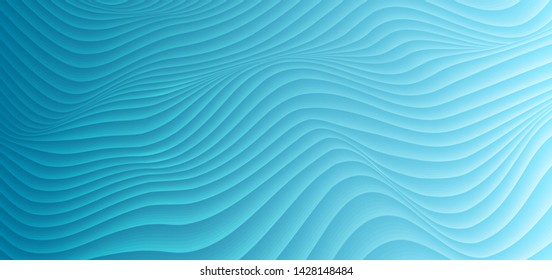 Fondo geométrico de refracción de ondas 3d onduladas azul claro abstracto. Diseño tecnológico de vectores