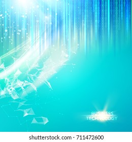 Abstract smooth blue lines. Blue background with bigdata cyber code. Blue smooth light lines background with polygonal network element. Asymmetric triangle structure. Vector background.