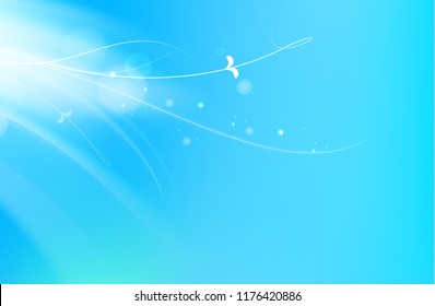 Abstract smooth blue lines and shining purple flow of the magic background. Bright sparks over deep violet space. Underwater sunrays for aqua travel design. Vector illustration.