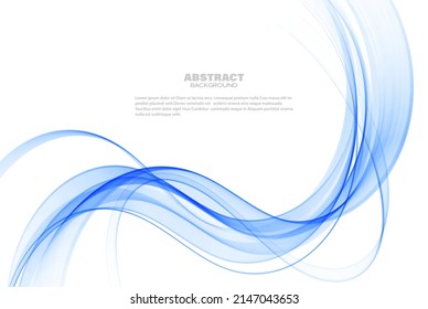 Abstract smooth blue wave flow. Flow curve blue motion illustration. Smoke design.