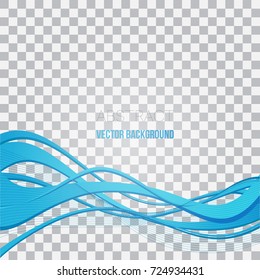 Abstract smooth blue wave vector on a transparent background. Illustration of a curved stream of blue smoke motion.
