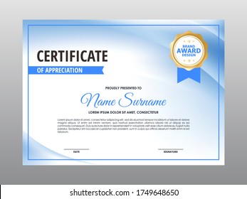 Abstract Smooth Blue White Certificate Design, Professional Modern Certificate Template Vector