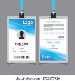 Abstract Smooth Blue White Gradient Id Card Design, Professional Identity Card Template Vector for Employee and Others