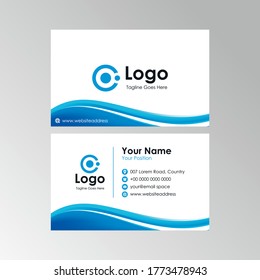 abstract smooth blue white wavy business card design, professional stylish name card template vector