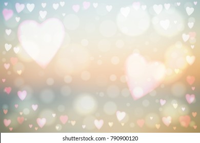 Abstract smooth blur beige background with heart-shaped lights over it.
