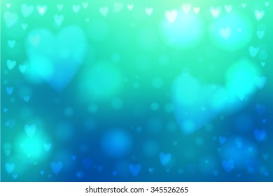 Abstract smooth blur blue background with heart-shaped lights over it.