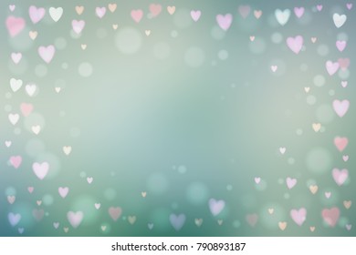 Abstract smooth blur blue background with small heart-shaped lights over it.