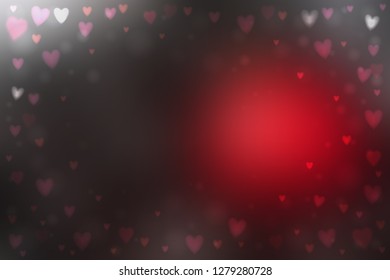 Abstract smooth blur dark gray and red background with small heart-shaped lights over it.