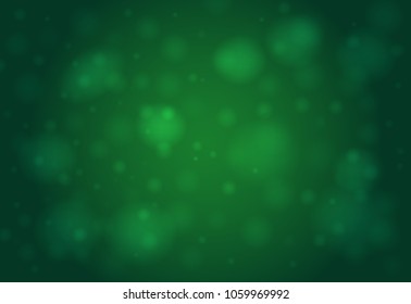 Abstract smooth blur dark green horizontal vector background with bokeh lights.
