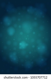 Abstract smooth blur dark teal blue vertical vector background with bokeh lights.