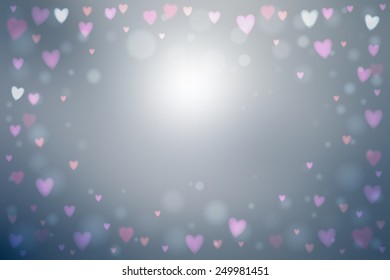 Abstract smooth blur gray background with small heart-shaped lights over it.