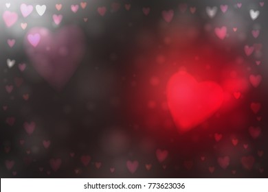 Abstract smooth blur gray and red background with heart-shaped lights over it.