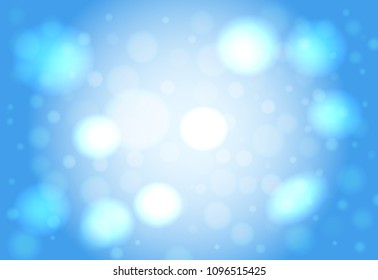 Abstract smooth blur light blue horizontal vector background with bokeh lights.